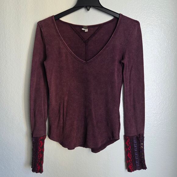 Free People Purple Art School Cuff Thermal Top L - Picture 1 of 8